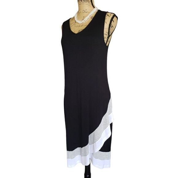 Women's Sleeveless Black and White Asymmetrical Tank Stretch Casual Dress Small - Picture 3 of 7